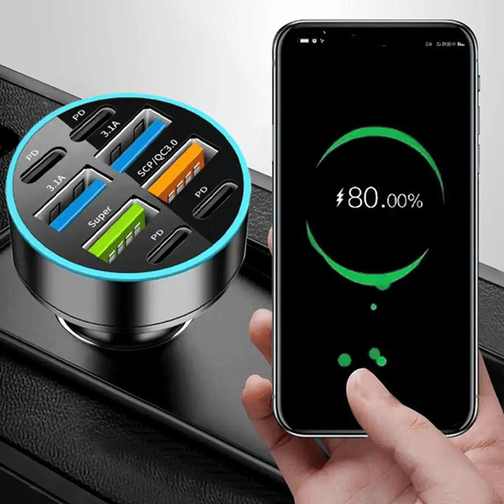 100W Fast Charging USB-C Car Charger Multi-Port Power Adapter Digital Display