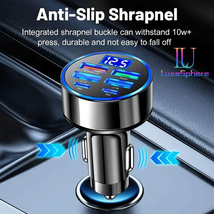 100W Fast Charging USB-C Car Charger Multi-Port Power Adapter Digital Display