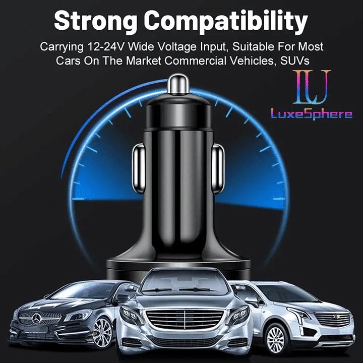 100W Fast Charging USB-C Car Charger Multi-Port Power Adapter Digital Display