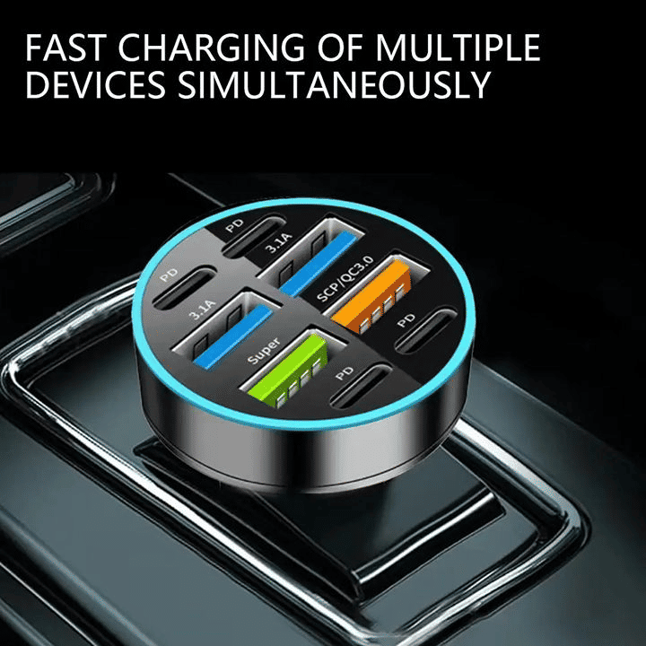 100W Fast Charging USB-C Car Charger Multi-Port Power Adapter Digital Display
