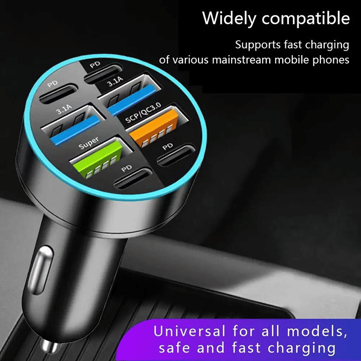 100W Fast Charging USB-C Car Charger Multi-Port Power Adapter Digital Display