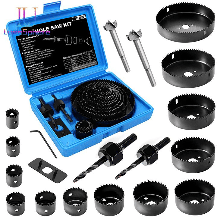 21-Piece Carbon Steel Hole Saw Kit for Wood and PVC