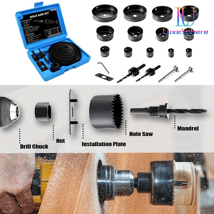 21-Piece Carbon Steel Hole Saw Kit for Wood and PVC