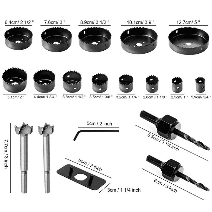 21-Piece Carbon Steel Hole Saw Kit for Wood and PVC
