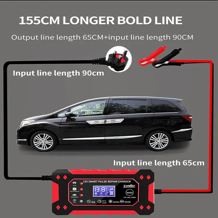 12V 6A Smart Car Battery Charger, Automatic Pulse Repair LCD Display for AGM GEL Lead-Acid