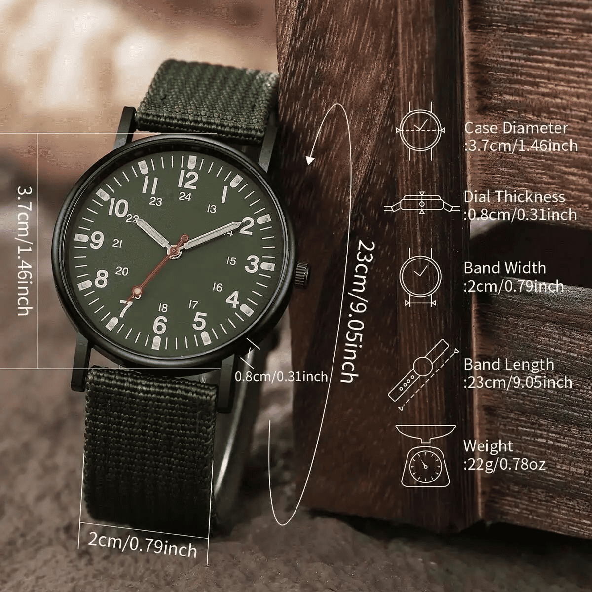 2025 Men's Military Sports Watch with Braided Strap and Luminous Dial