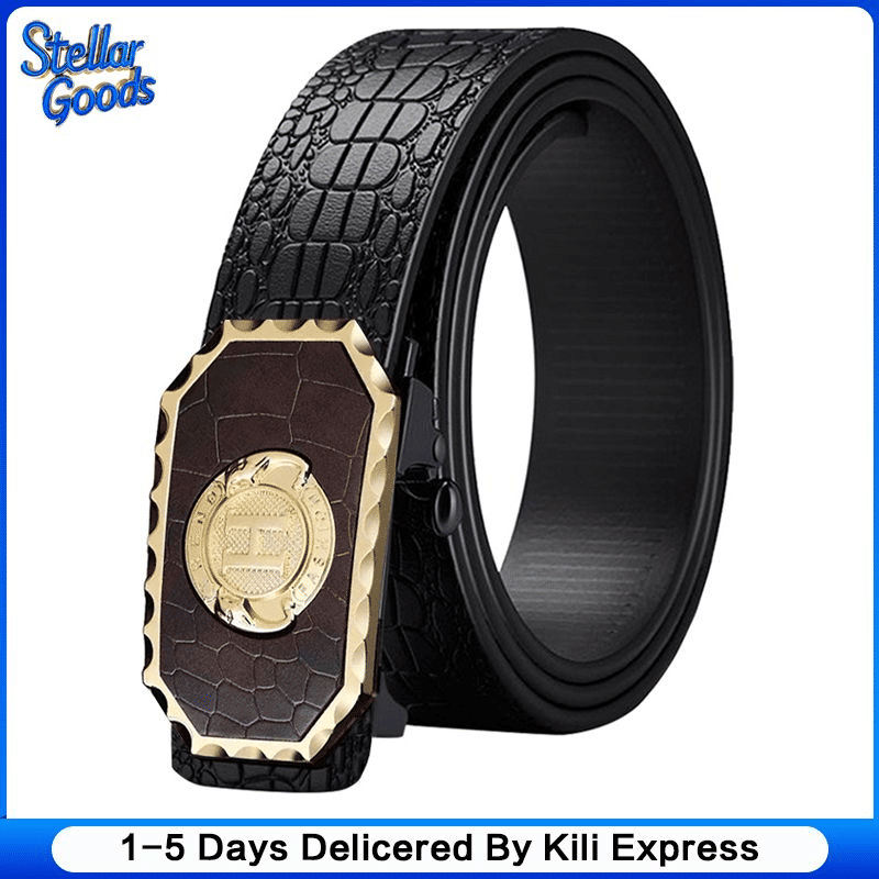 Men's High-Quality Leopard Automatic Buckle Belt for Business & Casual Wear