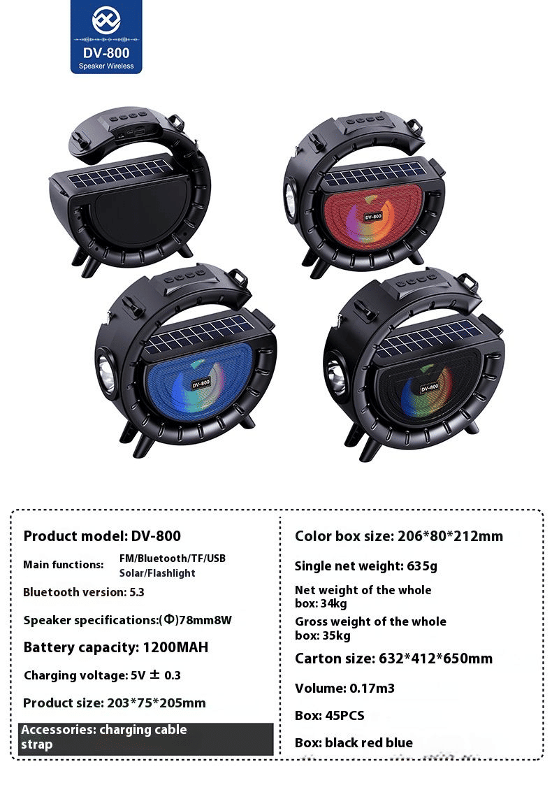 Solar Bluetooth Speaker with Torch Light: Portable, Loud Sound, Long Endurance