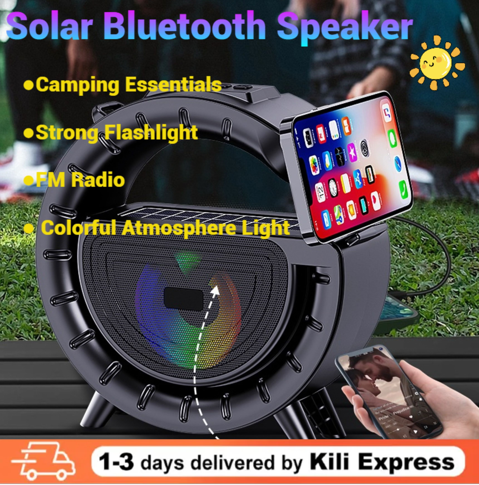 Solar Bluetooth Speaker with Torch Light: Portable, Loud Sound, Long Endurance