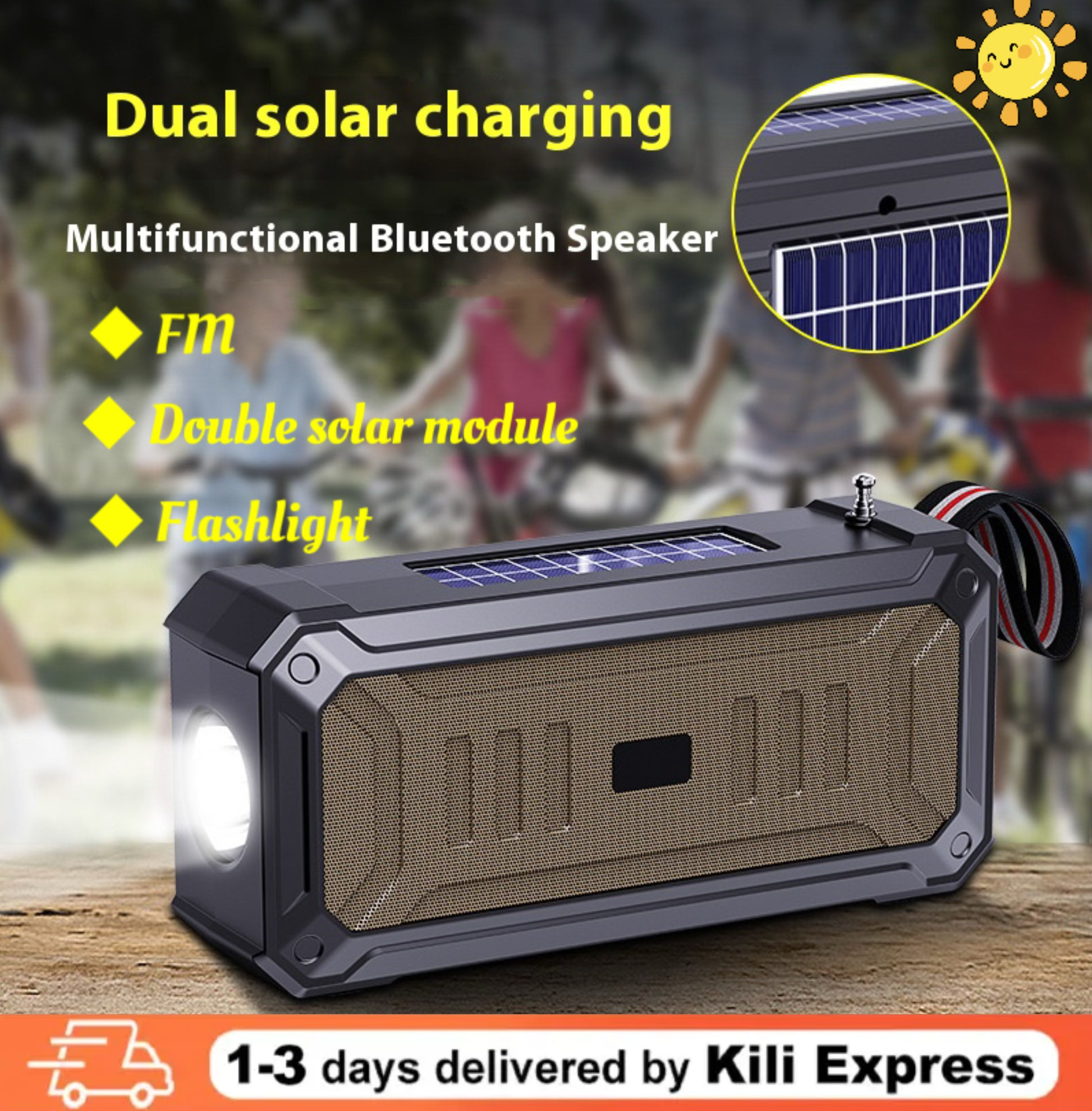 Rugged Solar Bluetooth Speaker: Heavy Bass, FM Radio, Waterproof, Emergency Flashlight