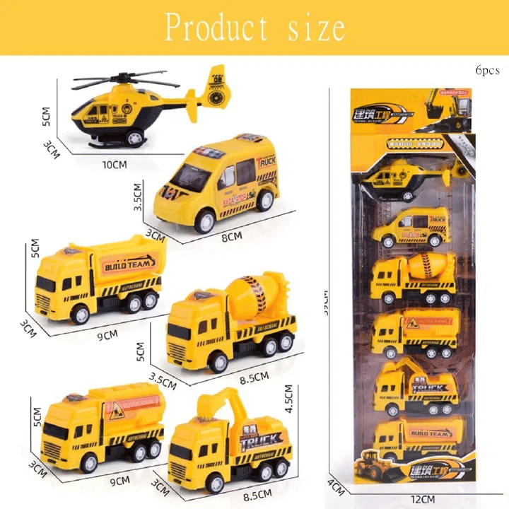 6 Pcs Alloy Construction Vehicle Toy Set Inertial Pull Back Truck