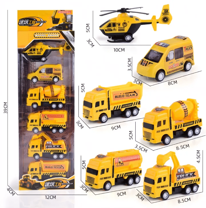 6 Pcs Alloy Construction Vehicle Toy Set Inertial Pull Back Truck