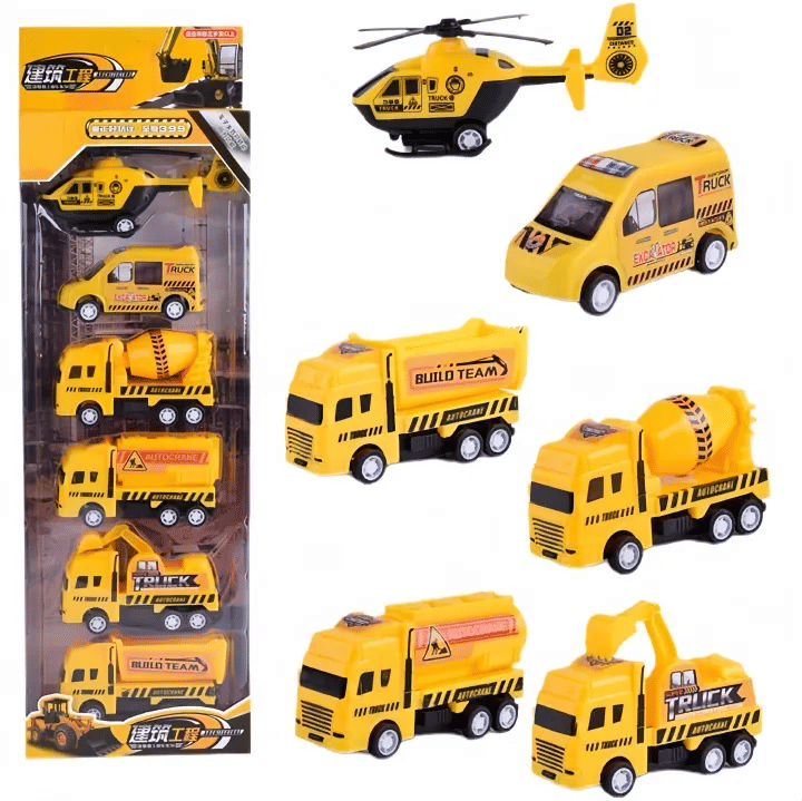 6 Pcs Alloy Construction Vehicle Toy Set Inertial Pull Back Truck