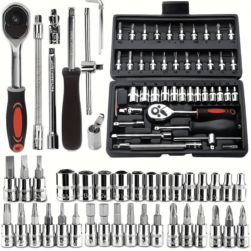 46-Piece Automotive Repair Tool Set Chrome-Plated Carbon Steel