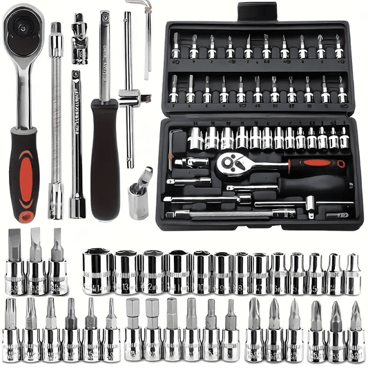 46-Piece Automotive Repair Tool Set Chrome-Plated Carbon Steel
