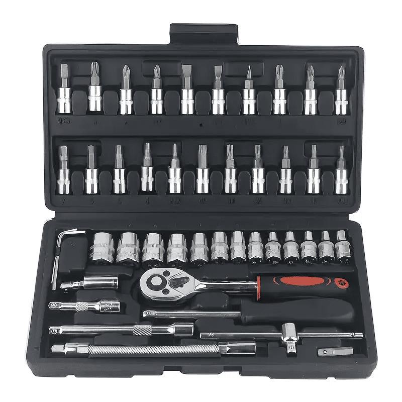 46-Piece Automotive Repair Tool Set Chrome-Plated Carbon Steel