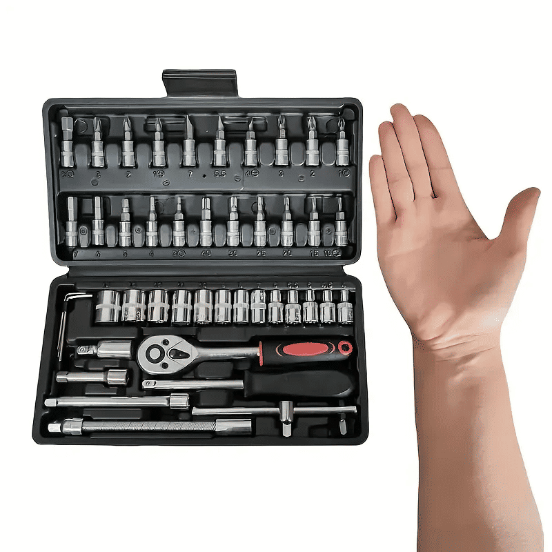 46-Piece Automotive Repair Tool Set Chrome-Plated Carbon Steel