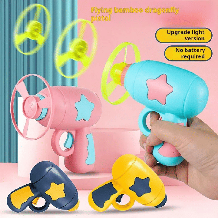 Generic Glowing Bamboo Dragonfly Catapult Pistol Spinning Frisbee Toy