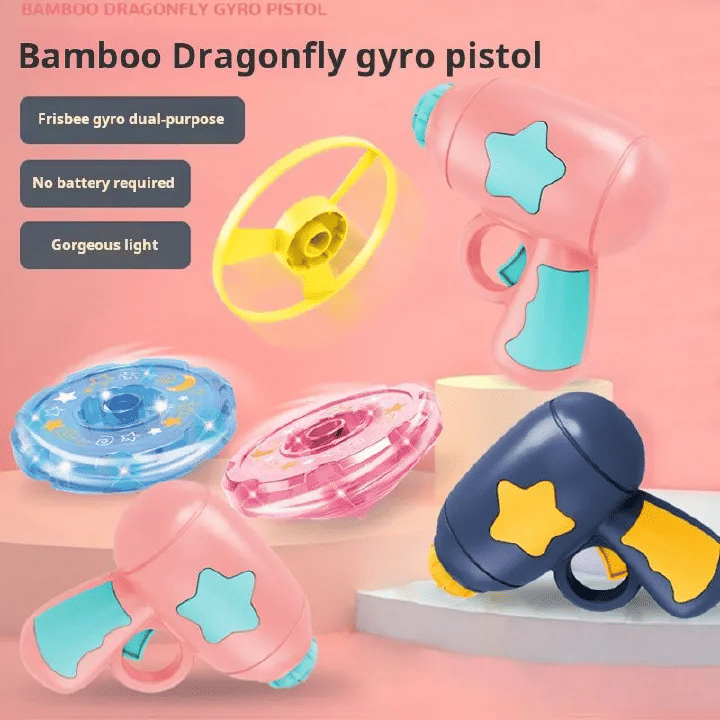 Generic Glowing Bamboo Dragonfly Catapult Pistol Spinning Frisbee Toy