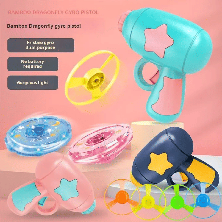 Generic Glowing Bamboo Dragonfly Catapult Pistol Spinning Frisbee Toy