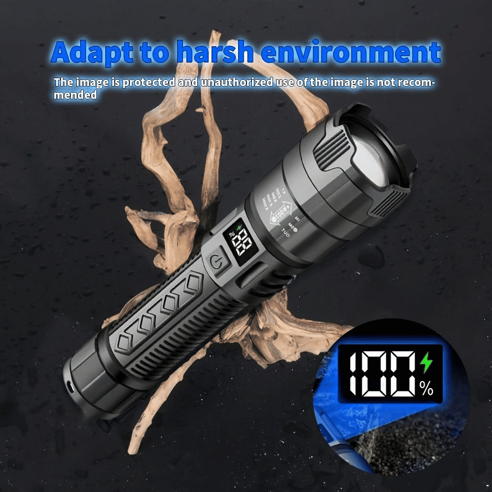 Bright LED Flashlight USB Rechargeable Outdoor Tactical Flash Light Black