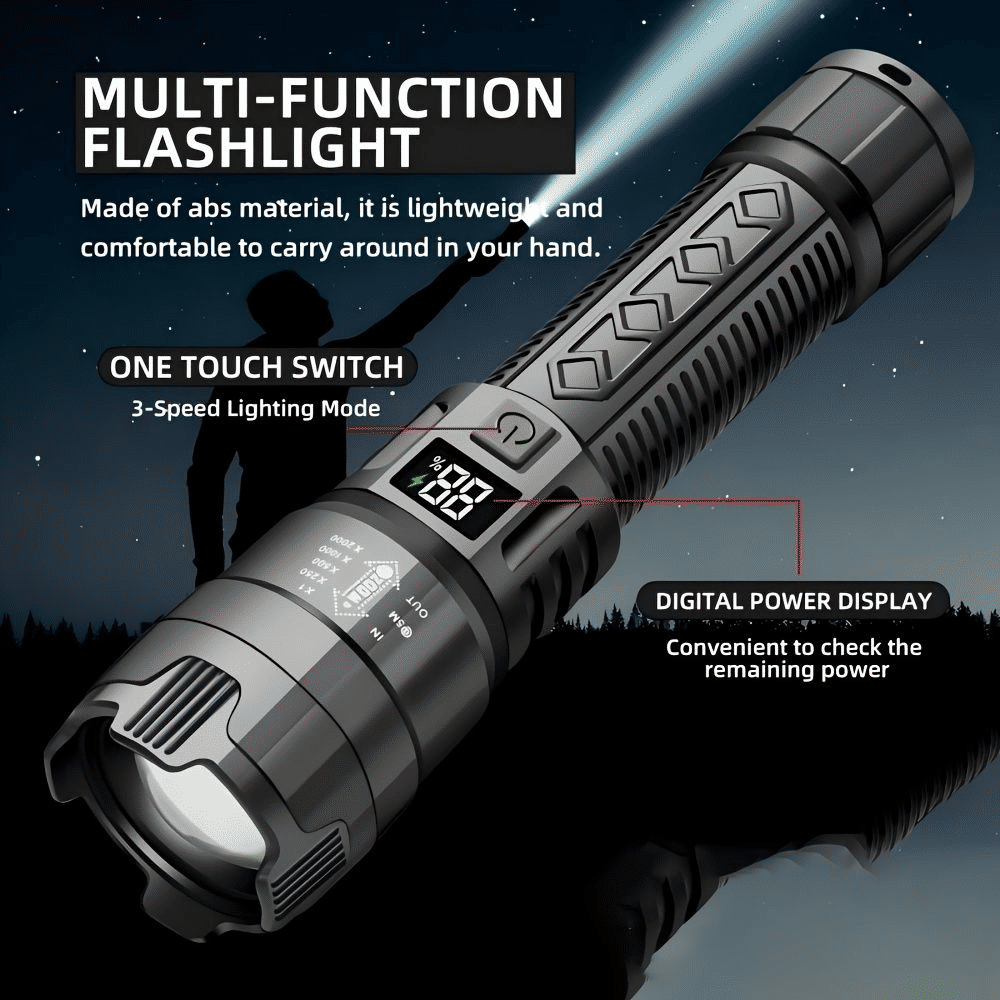Bright LED Flashlight USB Rechargeable Outdoor Tactical Flash Light Black
