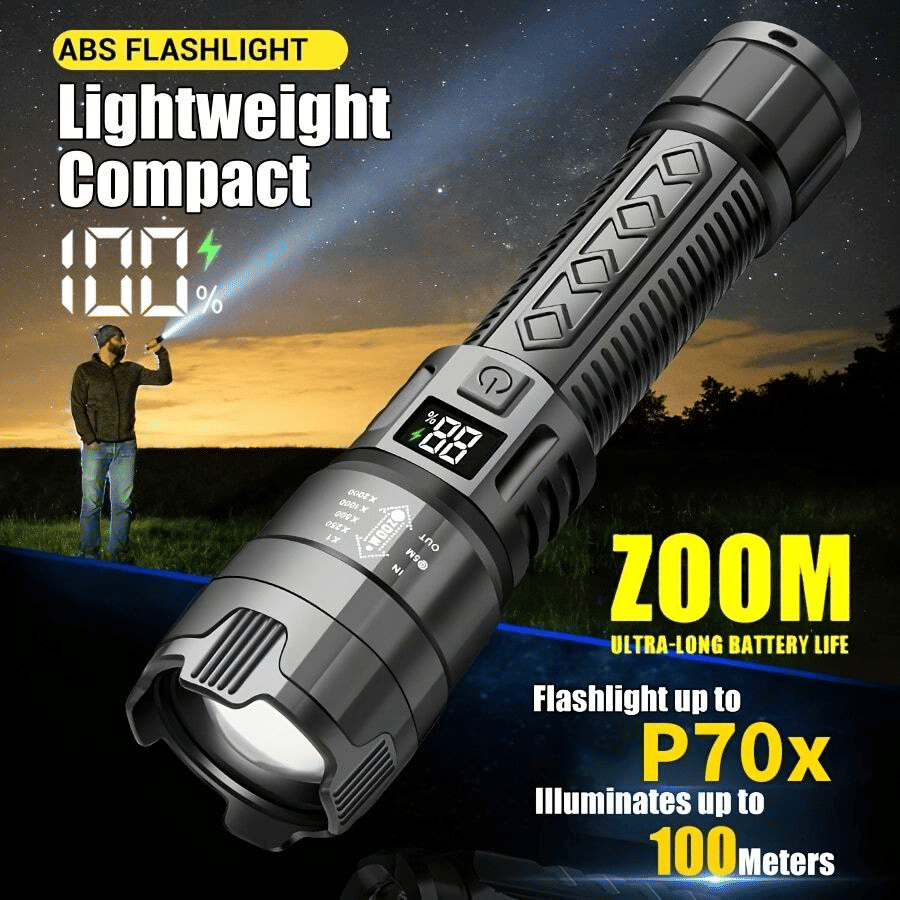 Bright LED Flashlight USB Rechargeable Outdoor Tactical Flash Light Black