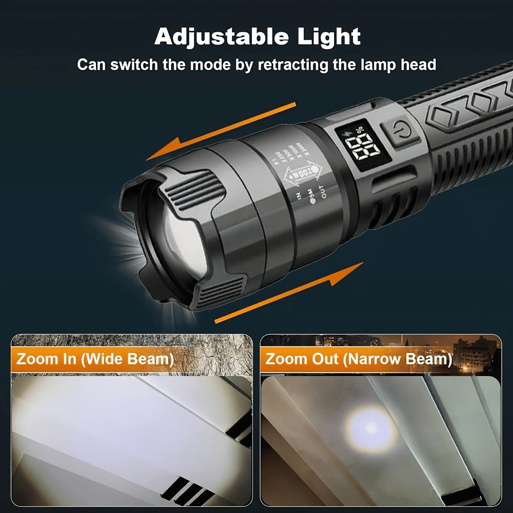 Bright LED Flashlight USB Rechargeable Outdoor Tactical Flash Light Black