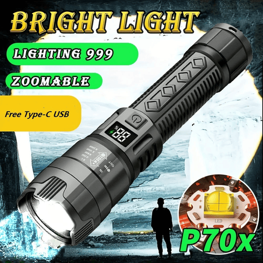 Bright LED Flashlight USB Rechargeable Outdoor Tactical Flash Light Black