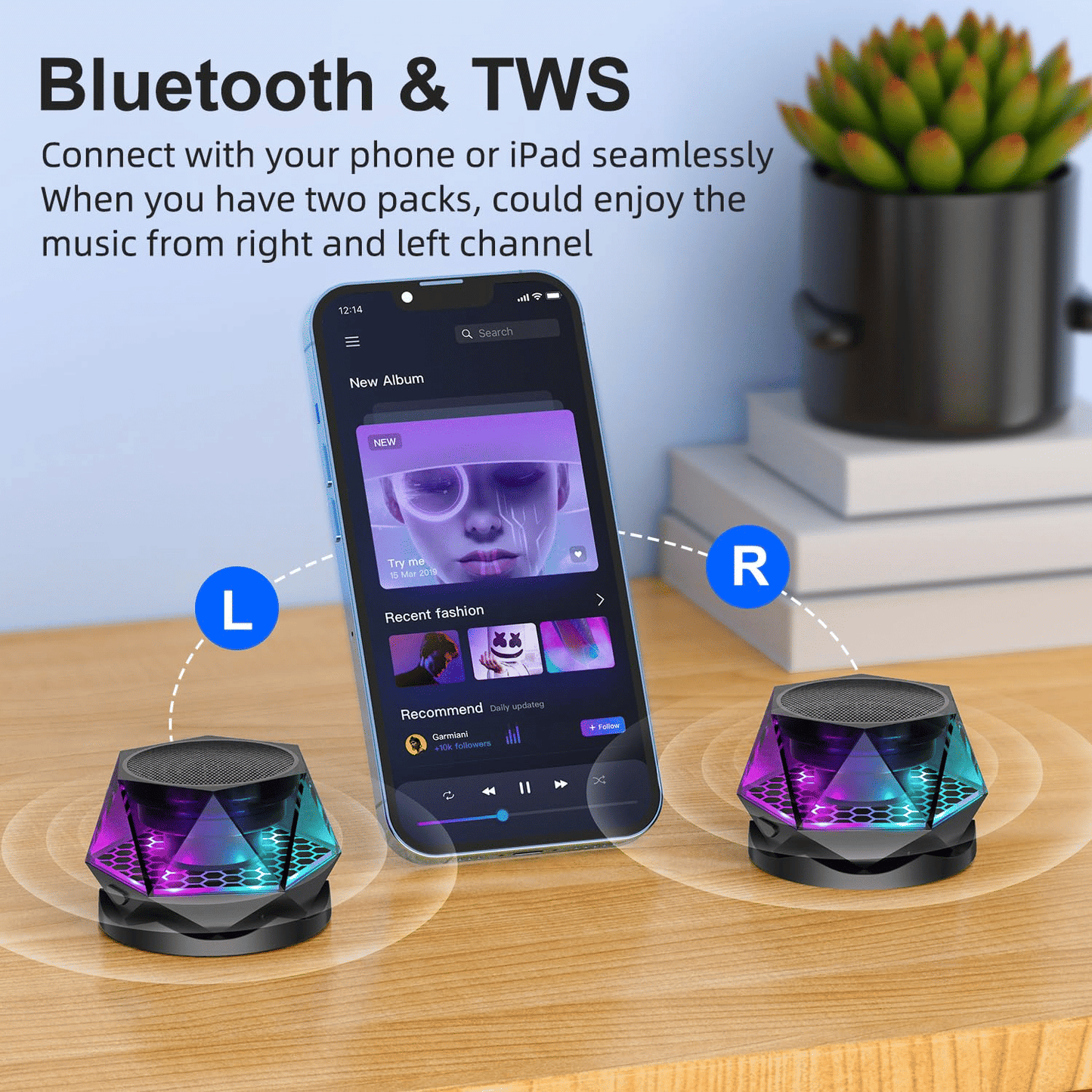 Mini Magnetic RGB Bluetooth Speaker, Diamond Design, Phone Stand, TWS Pairing