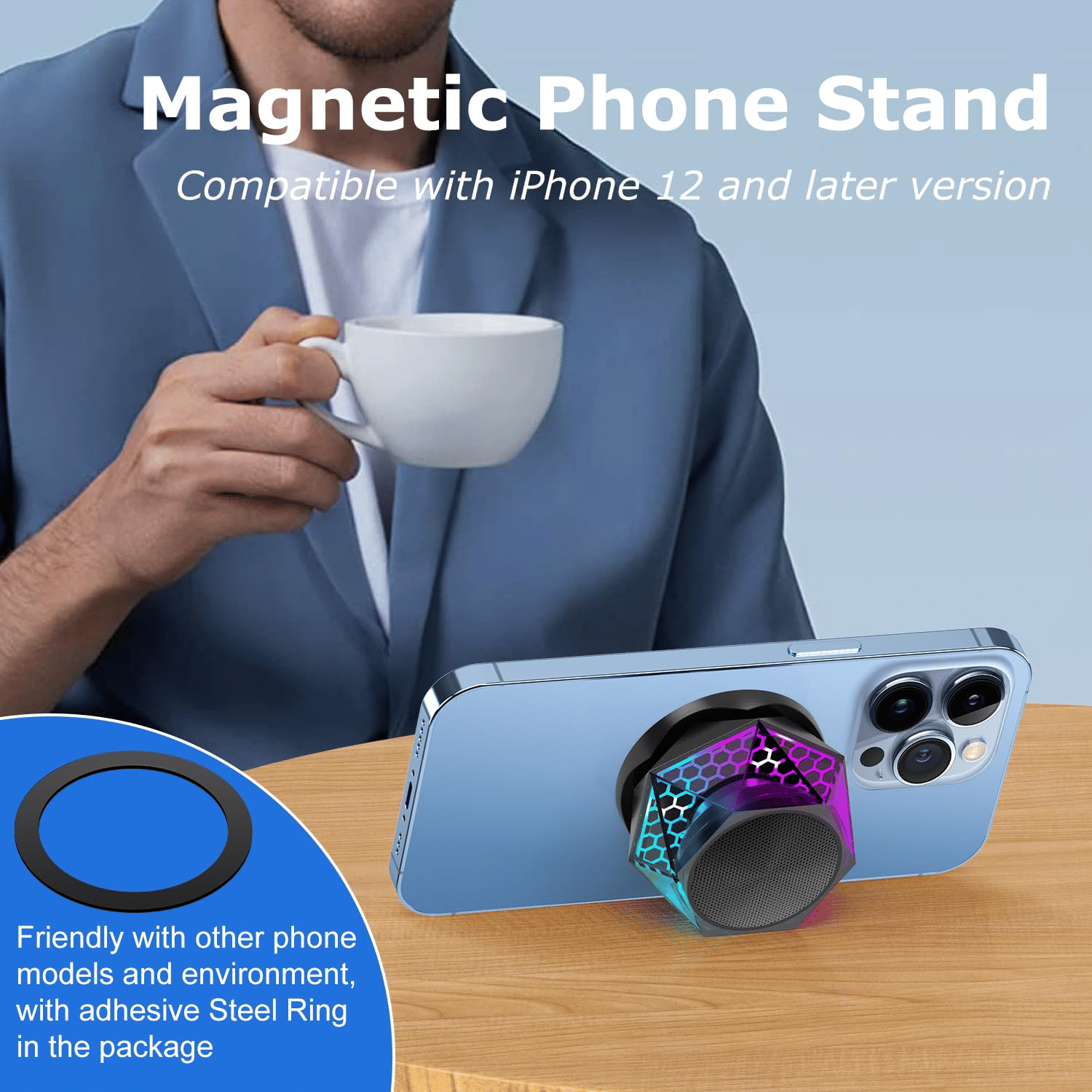 Mini Magnetic RGB Bluetooth Speaker, Diamond Design, Phone Stand, TWS Pairing