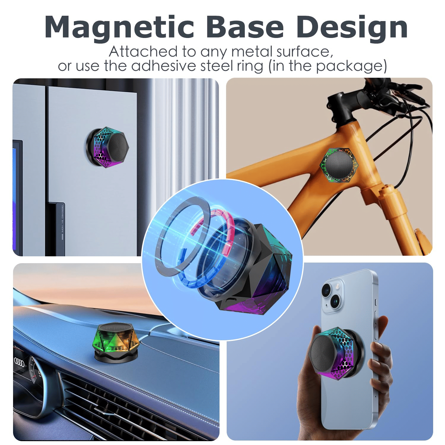 Mini Magnetic RGB Bluetooth Speaker, Diamond Design, Phone Stand, TWS Pairing
