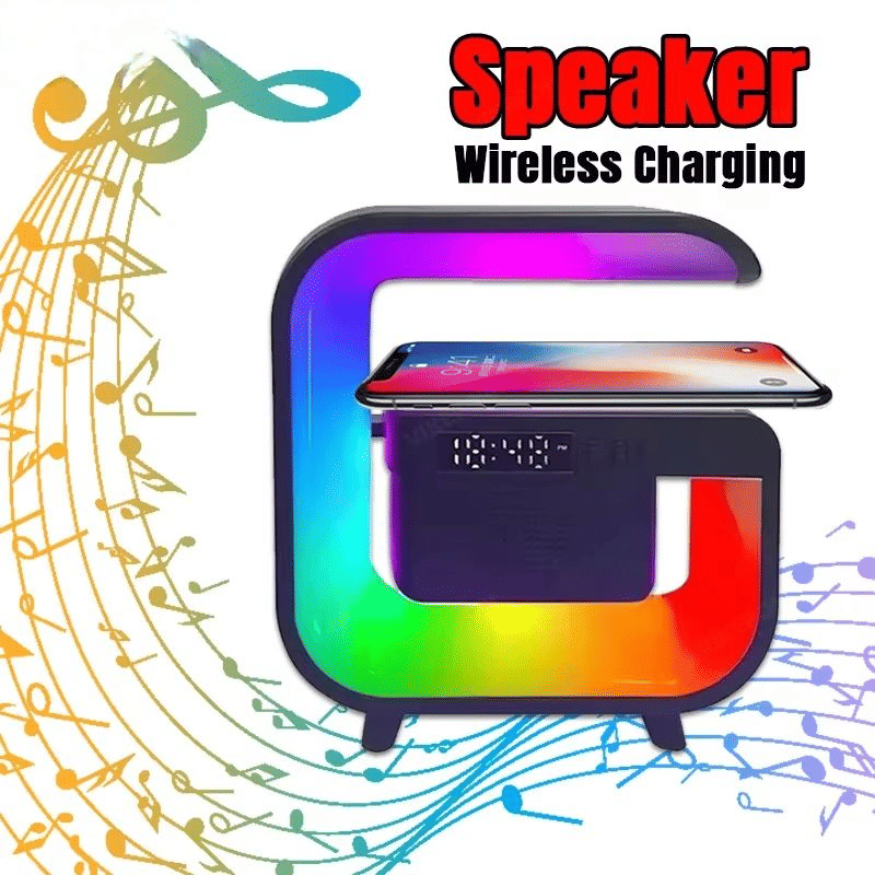 Multi-functional 15W Fast Wireless Charger, RGB Night Light, Bluetooth Speaker Stand