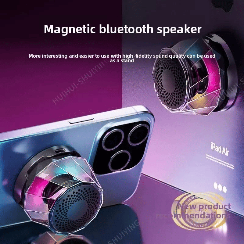 Mini Magnetic RGB Bluetooth Speaker, Diamond Design, Phone Stand, TWS Pairing
