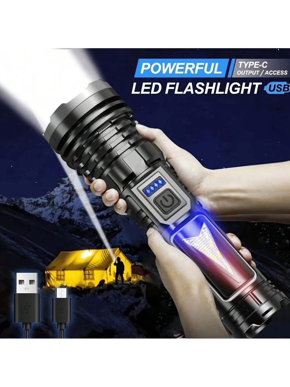 High Strong Light USB Rechargeable LED Flashlight Tactical Torch Camping Lamp