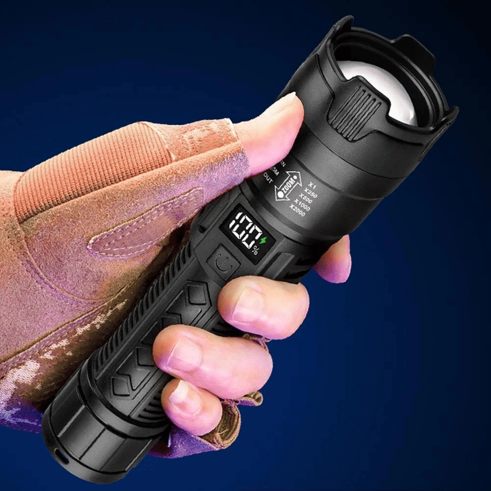 Bright LED Flashlight USB Rechargeable Outdoor Tactical Flash Light Black