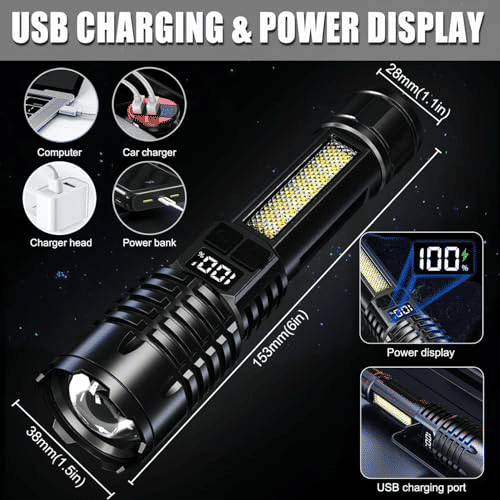 Portable Rechargeable LED Flashlight Waterproof Telescopic Zoom Emergency Torch