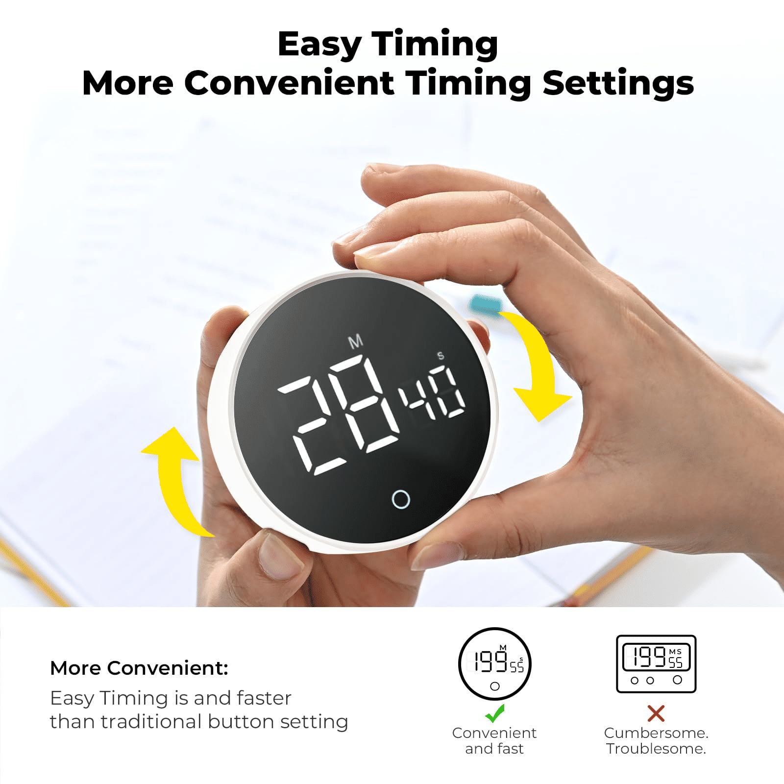 Magnetic Digital Kitchen Timer, Large LED Visual Countdown Timer, Adjustable Volume