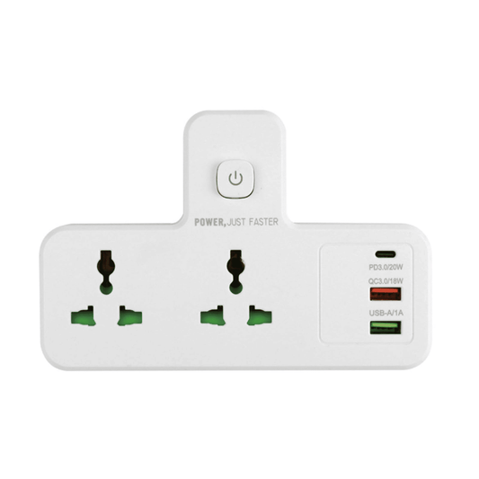 Generic Multi-Plug Extension Socket with 2 AC Outlets, 2 USB, Type-C