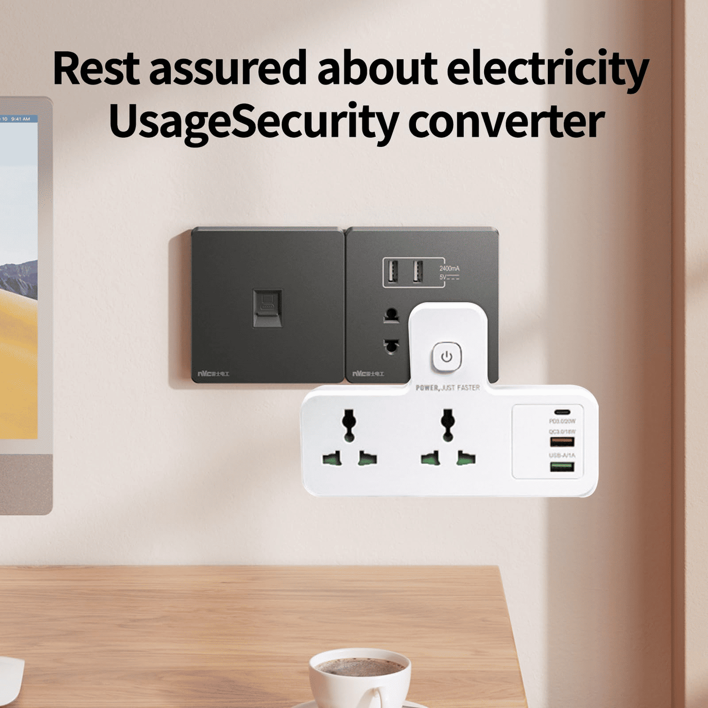 Generic Multi-Plug Extension Socket with 2 AC Outlets, 2 USB, Type-C
