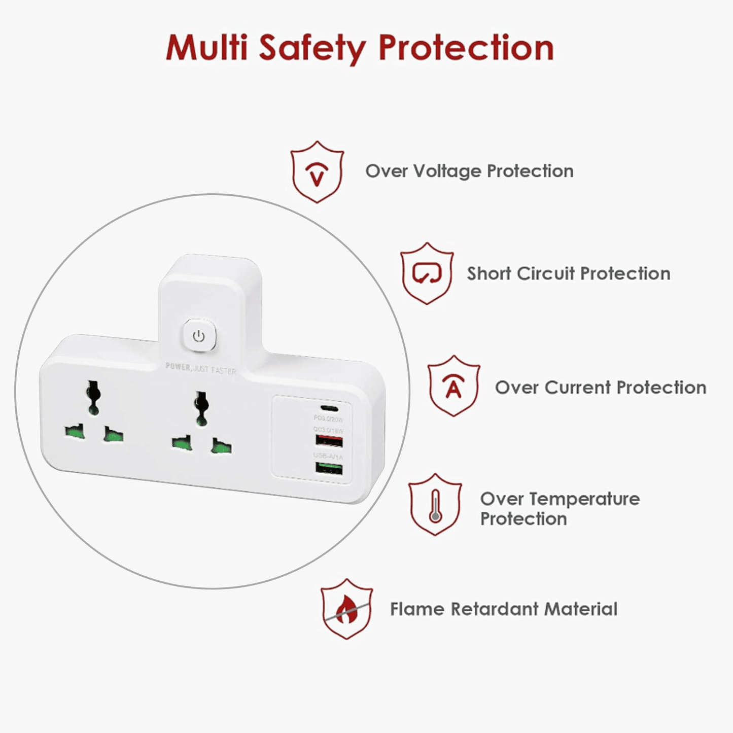Generic Multi-Plug Extension Socket with 2 AC Outlets, 2 USB, Type-C