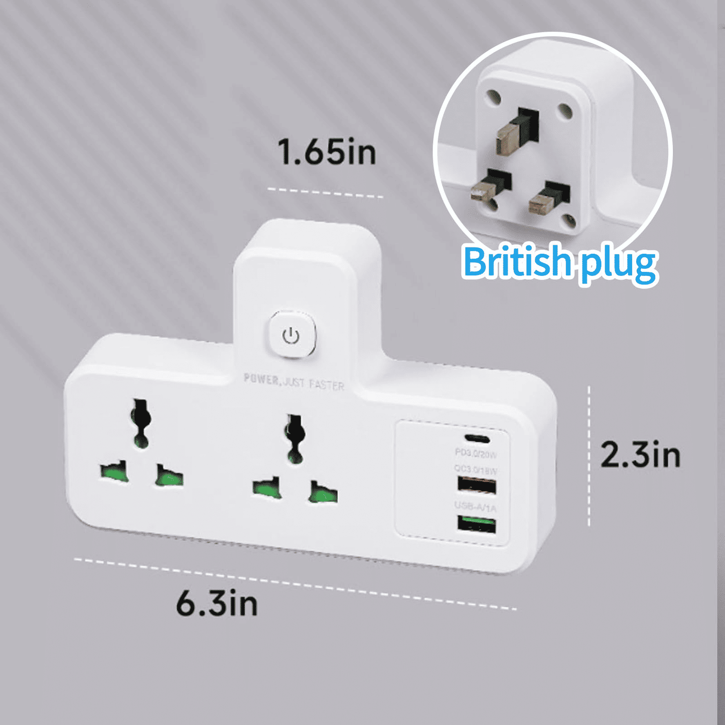 Generic Multi-Plug Extension Socket with 2 AC Outlets, 2 USB, Type-C