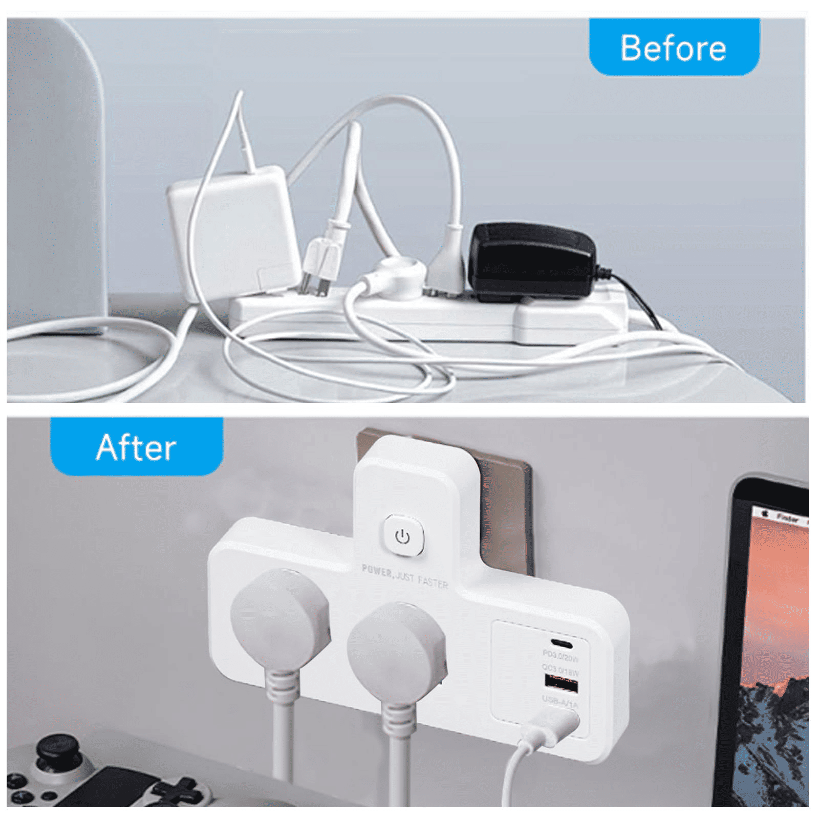 Generic Multi-Plug Extension Socket with 2 AC Outlets, 2 USB, Type-C