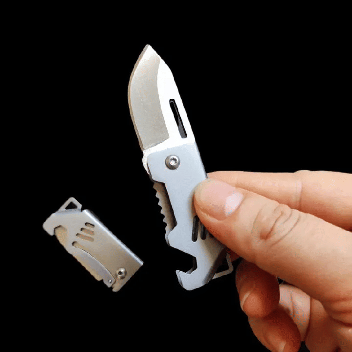 Small Steel Cannon Mini Folding Keychain Knife Stainless Steel Silver