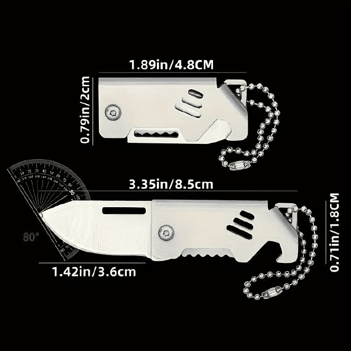 Small Steel Cannon Mini Folding Keychain Knife Stainless Steel Silver
