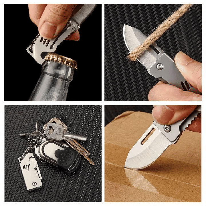 Small Steel Cannon Mini Folding Keychain Knife Stainless Steel Silver