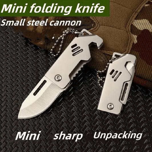 Small Steel Cannon Mini Folding Keychain Knife Stainless Steel Silver