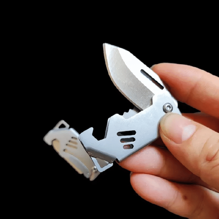 Small Steel Cannon Mini Folding Keychain Knife Stainless Steel Silver