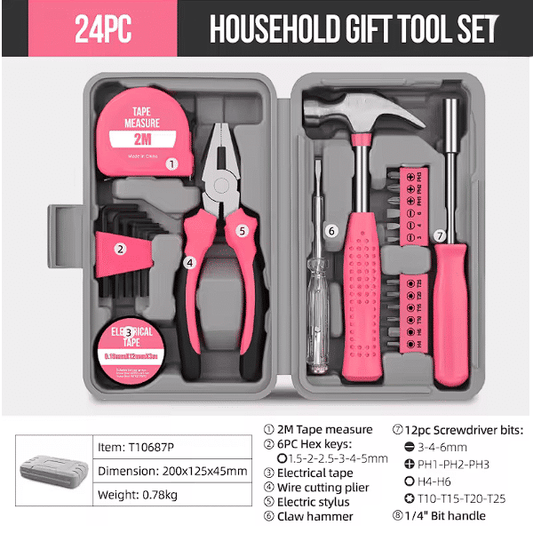 Generic 24-Piece Household Toolbox Set Hand Tools Kit Pink