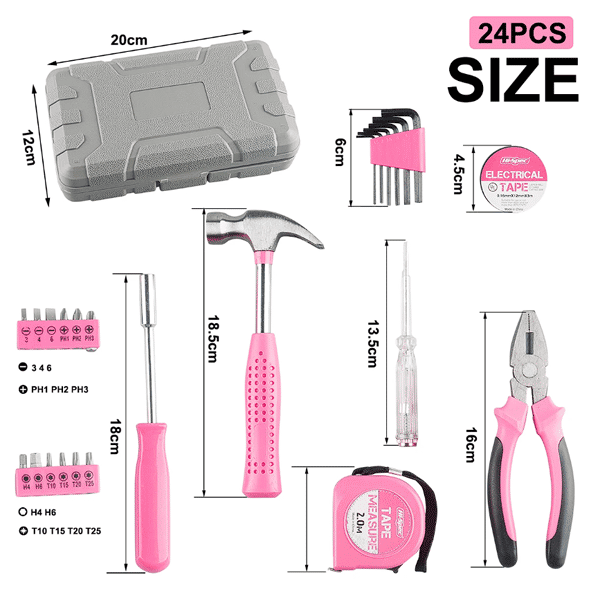 Generic 24-Piece Household Toolbox Set Hand Tools Kit Pink